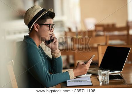 Busy Freelancer Taking Orders By Phone And By Messanger