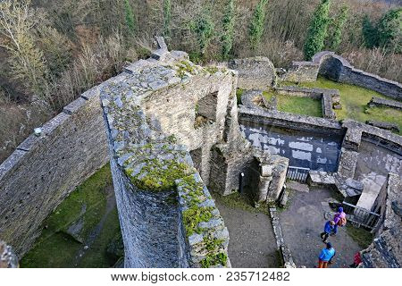 Looking Down On The Ruins Of Bourscheid Castle, Luxembourg