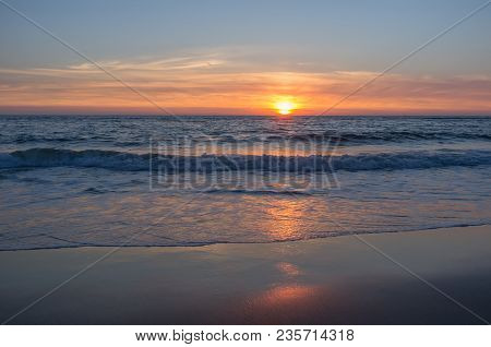 Beautiful And Colorful Sunset Sky Over The North Sea, Petten, Holland