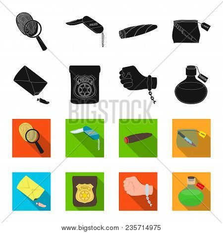 The Detective Badge, The Handcuff On The Criminal Hand, The Stump Of The Finger In The Bag, The Flas