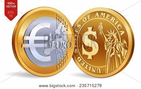 Dollar Euro Vector Photo Free Trial Stock Euro Isometric Physical Golden Coins With Dollar And Symbol American Money European Vector Ilration