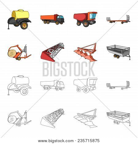 Plow, Combine Thresher, Trailer And Other Agricultural Devices. Agricultural Machinery Set Collectio
