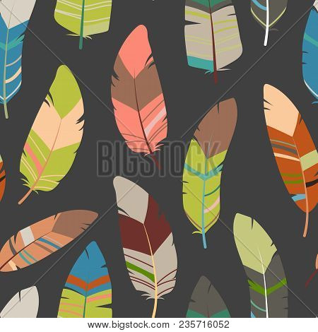 Seamless Feathers Pattern. Scandinavian Colorful Design Background. Stock Vector
