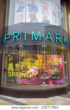 Bracknell, England - April 12, 2018: Window Display And Company Name Of The Primark Retail Store In 
