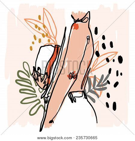 Modern Minimalist Continuos Line Female Portrait. Trendy Abstract Illustration. Vector Colored Art. 