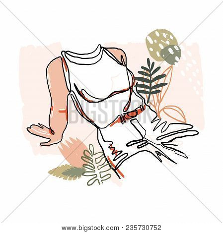 Modern Minimalist Continuos Line Female Portrait. Trendy Abstract Illustration. Vector Colored Art. 