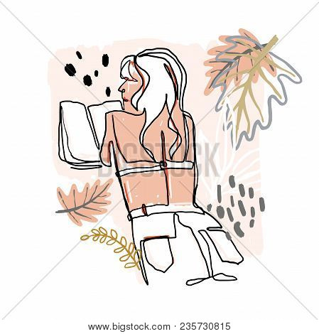 Modern Minimalist Continuos Line Female Portrait. Trendy Abstract Illustration. Vector Colored Art. 
