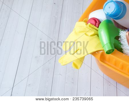 Housework, Housekeeping And Household Concept - Cleaning Stuff.