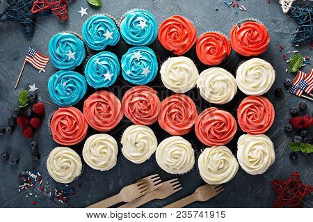 American Flag Cupcakes, Red, Blue And White Dessert For 4th Of July