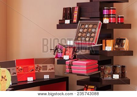 Leuven, Belgium - September 05, 2014: Boxes With Belgian Chocolates And Cookies Neuhaus Brand In One