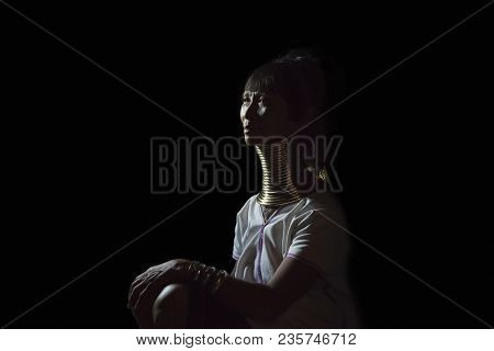 Lake Inle, Myanmar, November 17th, 2014: Portrait Of A Kayan Woman In Her Traditional Outfitpo