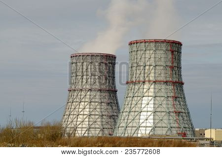 Large Cooling Pipes At The Thermal Power Plant.inside Them Steam Is Cooled And Condensed Water.
