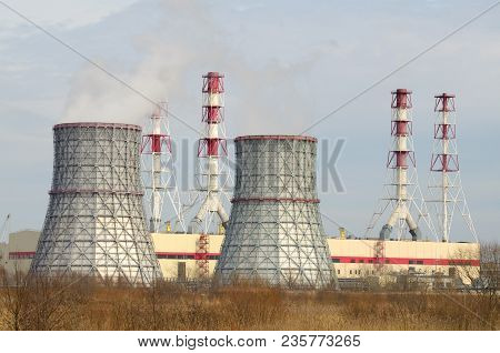 Large Cooling Pipes At The Thermal Power Plant.inside Them Steam Is Cooled And Condensed Water.