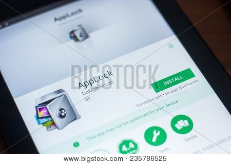 Ryazan, Russia - March 21, 2018 - Applock App On The Display Of Tablet Pc