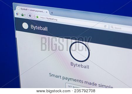 Ryazan, Russia - March 29, 2018 - Homepage Of Byteball Crypty Currency On The Display Of Pc