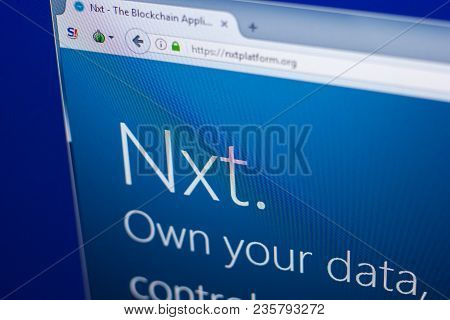 Ryazan, Russia - March 29, 2018 - Homepage Of Nxt Crypto Currency On The Display Of Pc