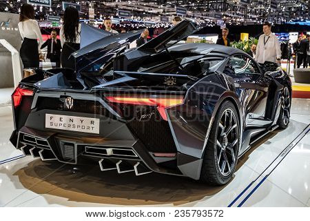 Geneva, Switzerland - March 7, 2018: W Motors Fenyr Supersport Hyper Car Showcased At The 88th Genev
