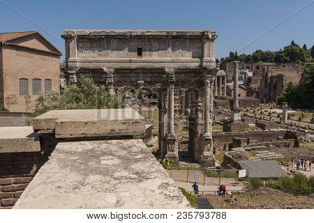 Rome, Italy - June 20, 2011: View Of The Roman Forum In Rome, Italy. The Roman Forum Is The Remains 