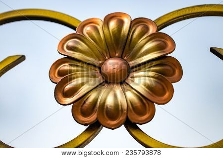 Details, Structure And Ornaments Of Forged Iron Gate. Floral Decorative Ornament, Made From Metal. V