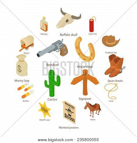 Wild West Icons Set. Isometric Illustration Of 16 Wild West Vector Icons For Web