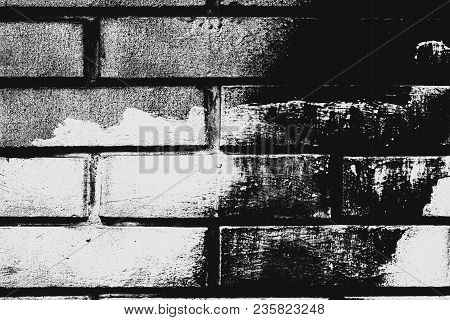 Black And White Brick Wall Pattern As Background. Texture Of Bricks With Treshold Effects As Design 