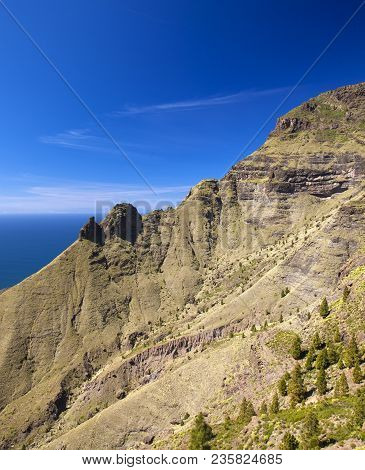 Gran Canaria, March - View From A Hiking Path In Tamadaba Nature Reserve Towards Faneque, The Talles