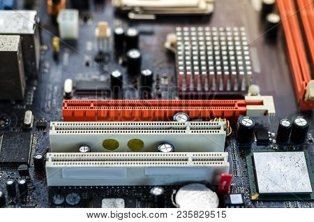 Dirty Motherboard For The Whole Frame. Horizontal Frame