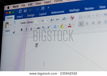 New York, Usa -april 12, 2018: Spreadsheet Of Microsoft Word On Computer Screen Close Up