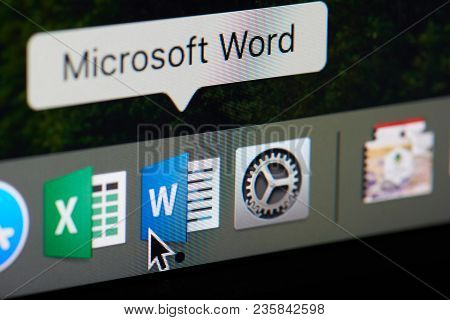 New York, Usa - April 12, 2018: Microsoft Office Word Icon Close-up On Computer Screen