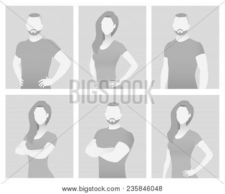 Default Placeholder Fitness Trainer In A T-shirt. Half-length Portrait Photo Avatar. Gray Color