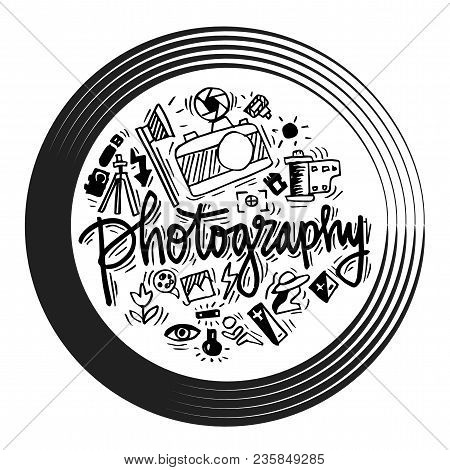 Doodle Set Of Photography Icons For Shirt Design.