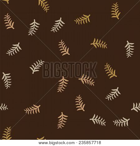 Pattern Tree Branches On Brown Background. Twig Tree Seamless Pattern. Bare Branches On Brown Patter