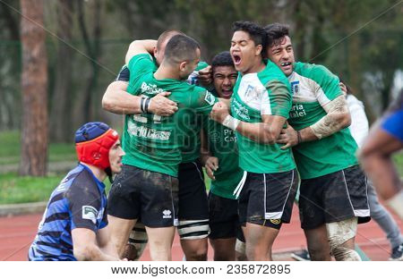 CLUJ-NAPOCA, ROMANIA - 31 March 2018: Rugby cup final between CSM Stiinta Baia Mare vs CSM Bucuresti on 31.03.2018 in Cluj-Napoca, Romania