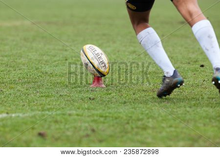 CLUJ-NAPOCA, ROMANIA - 31 March 2018: Rugby cup final between CSM Stiinta Baia Mare vs CSM Bucuresti on 31.03.2018 in Cluj-Napoca, Romania