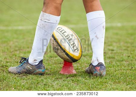 CLUJ-NAPOCA, ROMANIA - 31 March 2018: Rugby cup final between CSM Stiinta Baia Mare vs CSM Bucuresti on 31.03.2018 in Cluj-Napoca, Romania