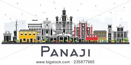 Panaji India City Skyline with Color Buildings Isolated on White. Business Travel and Tourism Concept with Historic Architecture. Panaji Cityscape with Landmarks.
