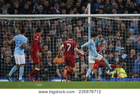 MANCHESTER, ENGLAND - APRIL 10:  Leroy Sane   during the Champions League quarter final match between Manchester City and Liverpool at the Etihad Stadium on April 10, 2018 