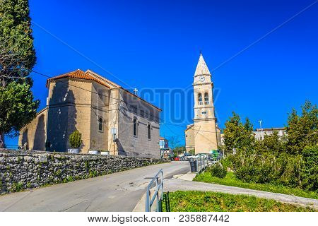 Scenic View At Medieval Church In Small Picturesque Town Stobrec, Suburb Of Split City, Croatia Medi