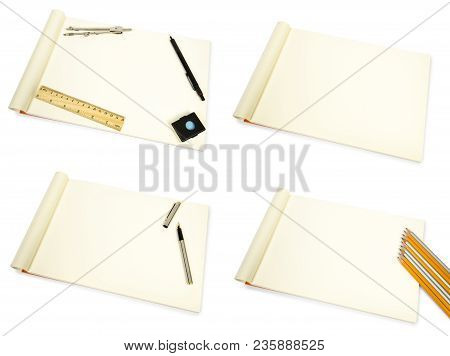 Set Of Differen Notebooks. Isolated On White Background.