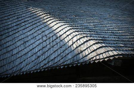 Part Of The Roof Of A Wooden Building That Is Being Destroyed, Photo Of A Close-up Of Beams And Boar