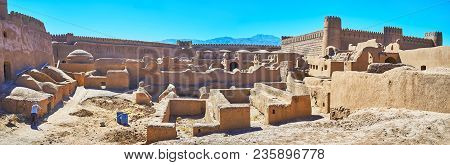 Panorama Of Arg-e Rayen Citadel With Preserved Ancient Mud Brick Production Workshops On The Foregro