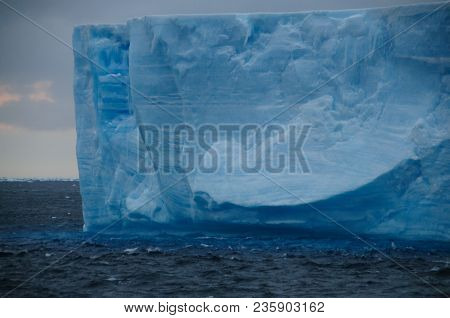 A Large Tabular Iceberg Floating In The Southern Atlantic Ocean, Near Antarctica.