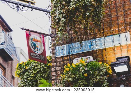Dublin, Ireland - April 12th, 2018: The Temple Bar Pub In Dublin, Arguably The Most Popular Traditio