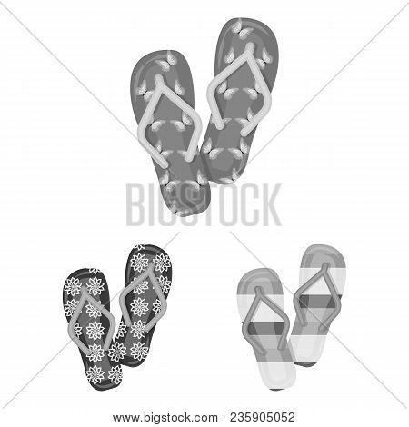 Flip-flops Monochrome Icons In Set Collection For Design. Beach Shoes Vector Symbol Stock  Illustrat
