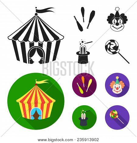 Circus Tent, Juggler Maces, Clown, Magician Hat.circus Set Collection Icons In Black, Flat Style Vec