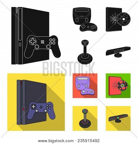 Game Console, Joystick And Disc Black, Flat Icons In Set Collection For Design.game Gadgets Vector S