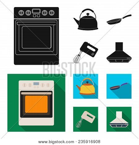 Kitchen Equipment Black, Flat Icons In Set Collection For Design. Kitchen And Accessories Vector Sym