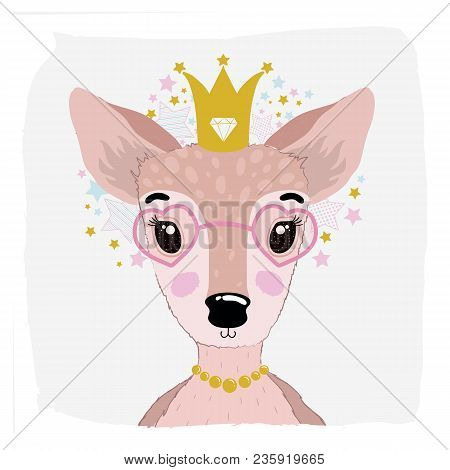 Cute Vector Animal Deer, Face. For Print On The T-shirt, Phone Case, For The Baby Room, For Greeting