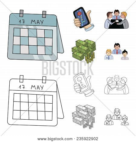 Calendar, Telephone Conference, Agreement, Cash.business-conference And Negotiations Set Collection 
