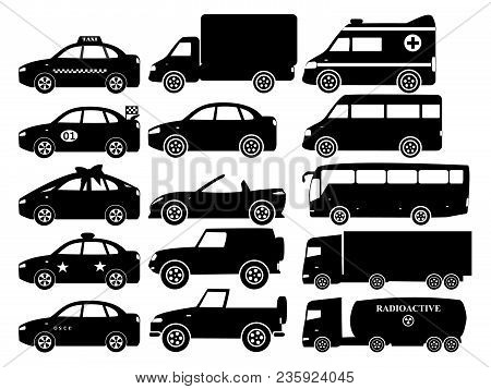 Magnificent Design Of Many Different Cars On A White Background, Such As Taxi, Police, Osce And So O